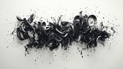 Poster - An abstract black art piece featuring swirls and splatters, creating a dynamic and textured visual effect against a white background.
