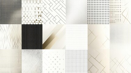 Poster - A collection of monochromatic patterns featuring various geometric designs in black and white, showcasing texture and contrast.