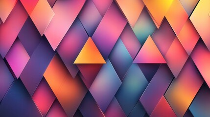 Poster - A vibrant abstract pattern featuring layered diamonds and triangles in a mix of purple, pink, and orange hues.
