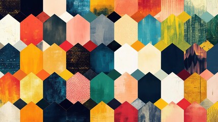 Poster - A vibrant geometric pattern featuring colorful hexagonal shapes arranged in a mosaic style.