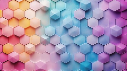 Poster - A vibrant, abstract design featuring hexagonal patterns in various pastel colors, blending seamlessly into one another.