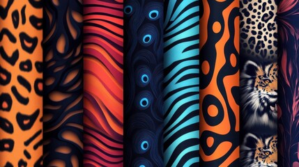 Poster - A vibrant collection of animal print patterns showcasing various textures and colors, perfect for design inspiration.
