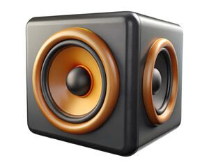 Poster - 3D Render Of A Black And Gold Square Speaker With Two Drivers