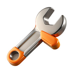 Poster - Chrome Wrench With Orange Handle high quality 3D Isolated on white background Close Up