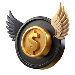 Poster - Gold Dollar Coin Icon With Wings Financial Success And Investment Concept