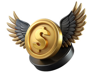 Poster - Golden Dollar Coin With Wings Concept For Fast Money Transfer Or Investment