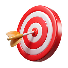 Poster - Realistic 3D Rendering Of Target Board And Arrow Hitting The Center isolated on white background