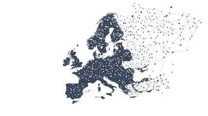 Poster - Abstract Mash Line and Point Europe Map with Starry Sky and Space Elements Representing Constellations and Universe, Vector Illustration in Minimalist SVG Style
