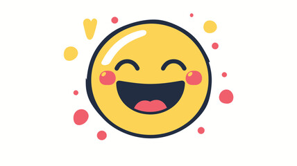 Poster - Colorful Happy Emoji Vector Icon with Thin Line Art Style for Social Media and Communication Graphics - Trendy Smiley Face Illustration with Cheerful Expression and Decorative Elements