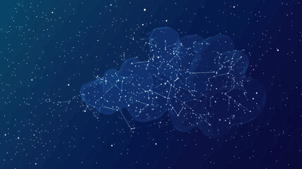 Poster - Starry Dialogue Cloud Concept Vector - Wireframe Space, Planets, Stars Abstraction, Minimalist Universe Design SVG