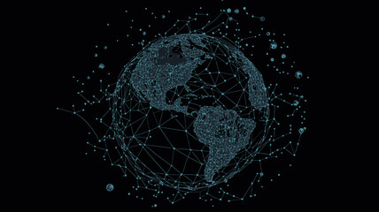 Poster - Abstract Earth in Starry Sky Vector, Wireframe Planet Concept, Minimalist Flat SVG of Universe with Points, Lines, Shapes, Planets, Stars, Space Visualization