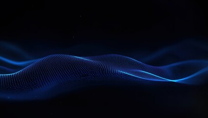 Wall Mural - Mesmerizing Blue Waves Flowing Through a Dark Background with Ethereal Light Effects
