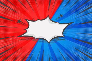 Poster - pop art cartoon background. comic book superhero vector backdrop with retro starburst effect. compar