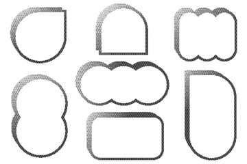 Poster - Pixel pattern frames. Bitmap arch windows on white background. Dotted dither vector graphic elements. Noisy arcade game gradient arc. Geometric halftone abstract border.