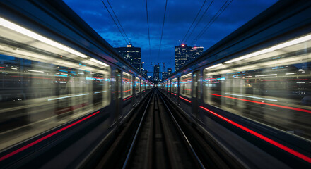 Poster - abstract background fast moving trains at night . Generative AI