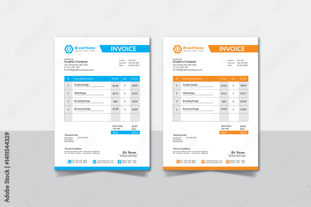 Vector de Stock Invoice Design Template. Clean invoice template design ...