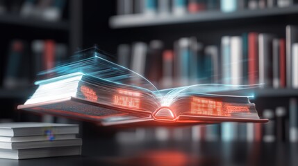 Poster - futuristic book floating library digital art modern environment close-up knowledge exploration