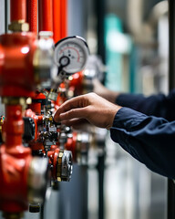 Wall Mural - Fire safety inspector testing sprinkler systems inside a commercial building. Featuring compliance and security