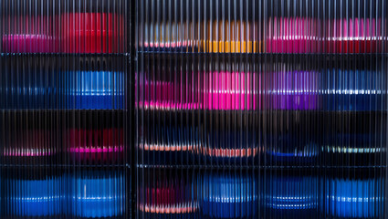 Poster - abstract background with ribbed frosted transparent glass and things behind it . Generative AI