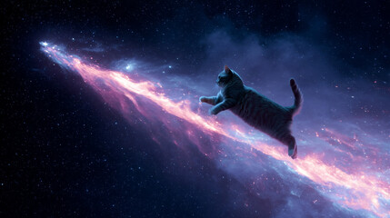 Poster - Cat galaxy space travel cosmic feline nebula adventure digital art wallpaper background image for desktop