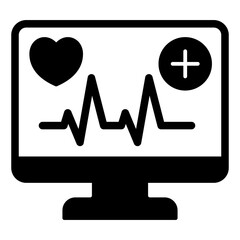 Poster - Monitor screen with heart cardiogram solid icon, medical service concept. Vector graphics. Display of heartbeat pulse sign on white background, glyph style mobile or design.
