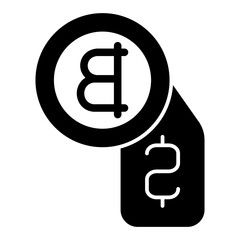 Poster - Coin and dollar price tag solid icon, finance concept. Vector graphics. Badge with coin, crypto sign on white background, glyph style mobile or design.