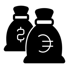 Poster - Two money bags pair solid icon, banking concept. Vector graphics. Money bags sign on white background, glyph style mobile or design.