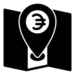 Poster - Currency location point solid icon, banking concept. Vector graphics. Map with euro location pin, mark sign on white background, glyph style mobile or design.