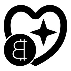 Poster - Heart shape with coin solid icon, finance concept. Vector graphics. Heart and coin sign on white background, glyph style mobile or design.