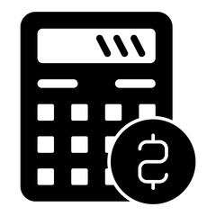 Poster - calculator with coin solid icon, financial advice concept. vector graphics. counting money, tool sig