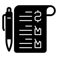 Poster - paper bill checklist and pen solid icon, financial advice concept. vector graphics. checklist of mon