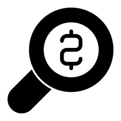 Poster - magnifier with coin solid icon, financial advice concept. vector graphics. money and loupe, search s