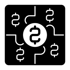 Poster - Puzzle game with coins solid icon, financial advice concept. Vector graphics. Savings, economy, income sign on white background, glyph style mobile or design.