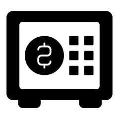 Fototapete - Code lock safe with coin solid icon, financial advice concept. Vector graphics. Money box, safety sign on white background, glyph style mobile or design.