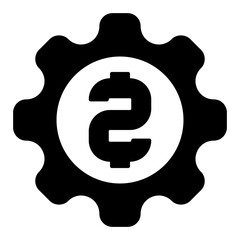 Poster - Cogwheel with huge currency letter solid icon, financial advice concept. Vector graphics. Main source of making money, development sign on white background, glyph style mobile or design.