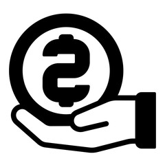 Poster - Hand with huge coin solid icon, financial advice concept. Vector graphics. Coin in hand, money sign on white background, glyph style mobile or design.