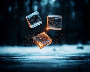 Poster - Frozen cubes in mid-air, glowing orange