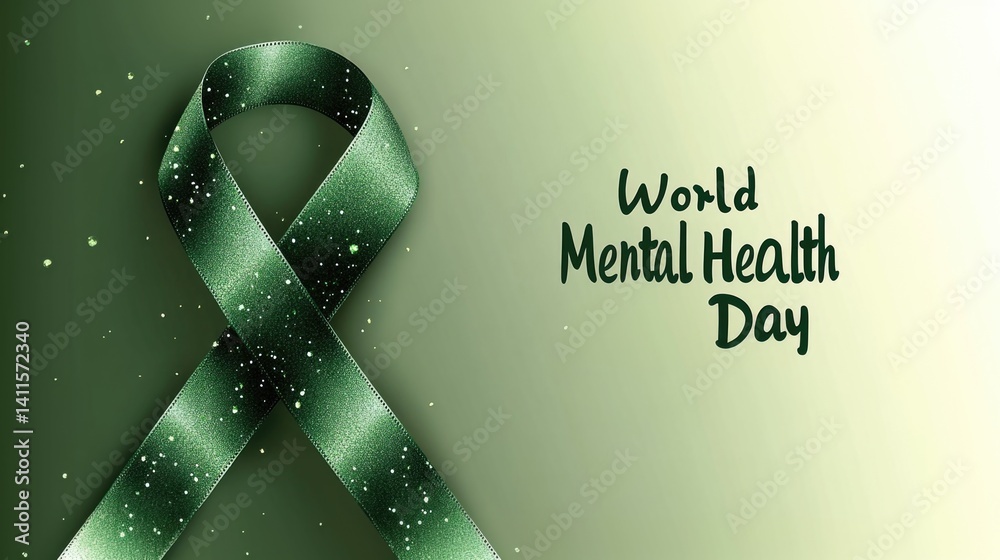 World mental health day green ribbon awareness on gradient background ...