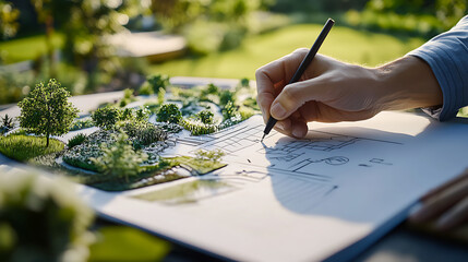 Wall Mural - Landscape architect designing an outdoor garden layout. Featuring garden design
