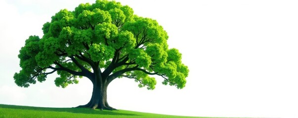 Imposing large tree with vibrant green leaves against white , greenery, tree, botany