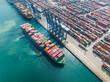 Aerial view of Manufacturing logistics cargo container ship at ship port.export import business logistic international.