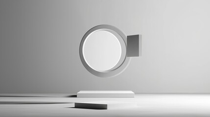 Poster - Circle and square floating on a light grey background