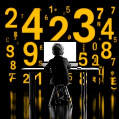 Fototapete - Data Driven Future: A Child's Encounter with Numbers and Technology in the Digital Age.