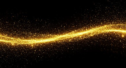Wall Mural - golden glitter stream on black - sparkling gold dust, elegant wave, luxurious shimmer, cosmic flow, 