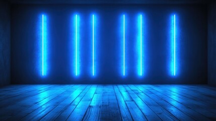 Poster - Empty room illuminated by vibrant blue neon lights