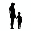 © ON - Studio - Mother and child silhouette holding hands on a white background, connection