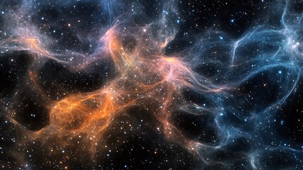 Poster - Cosmic Nebula with a Celestial Tapestry of Orange Blue for universe celestial cosmic astrophotography milky way concept.