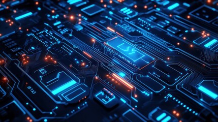 Poster - Complex circuit board with glowing pathways