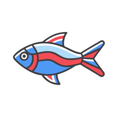 Poster - Striped Blue Red White Fish Cartoon Illustration Aquatic Animal Design