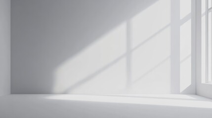 Aufkleber - Empty room with sunlight casting shadows on a bright white wall and floor